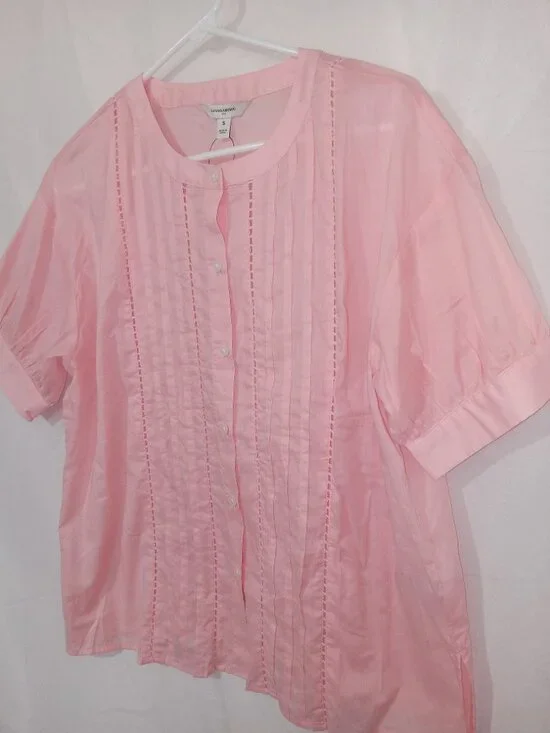 Banana Republic Voile Pleated Blouse Pink Pintuck Top S Coastal Preppy NEW - Picture 4 of 11
